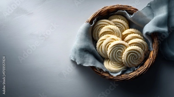 Obraz Topdown view of wicker basket with soft fabric lining