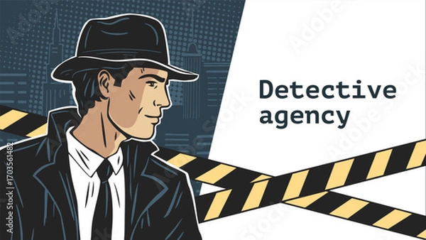 Obraz Detective man in retro hat on noir city banner