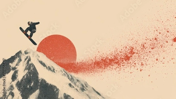 Fototapeta Retro halftone snowboarder action poster design
