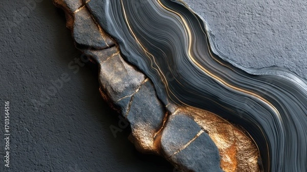 Fototapeta Obsidian black surface with flowing topographic design