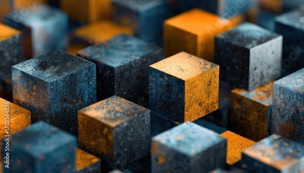 Fototapeta Abstract geometric pattern of interlocking cubes with a rough texture