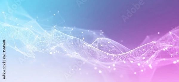 Fototapeta Abstract digital network. Soft pastel hues of light blue and pink create a calming background.  Delicate network of lines and dots in a flowing form