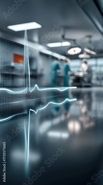 Obraz Bright operating room with luminous ecg monitor