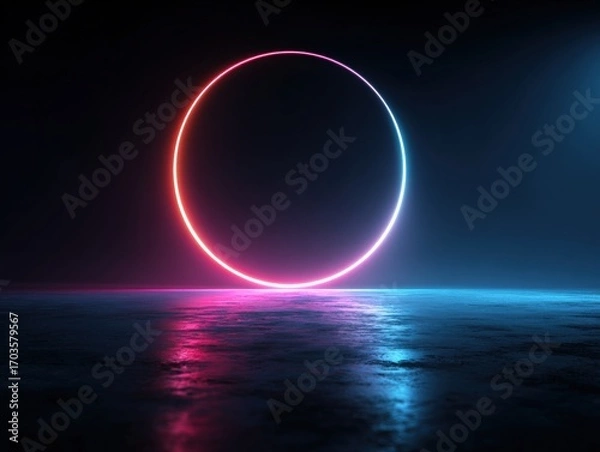 Fototapeta Neon circle on a reflective surface