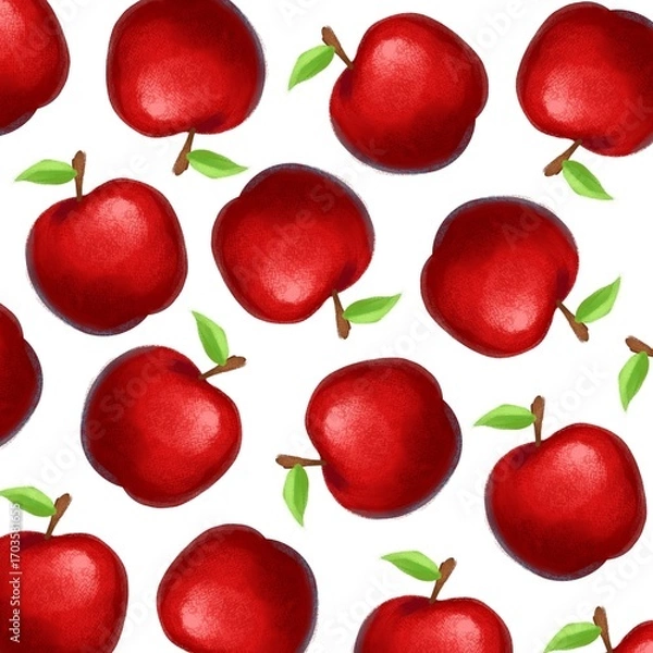 Fototapeta Vibrant red apple fruit seamless pattern on a white background