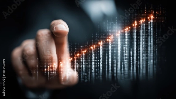 Fototapeta Professional Man Reviewing Financial Analysis in Modern Office, Perfect for Business Campaigns, Boosts Focus and Concentration.