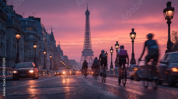 Obraz Eiffel Tower Sunset Street Scene