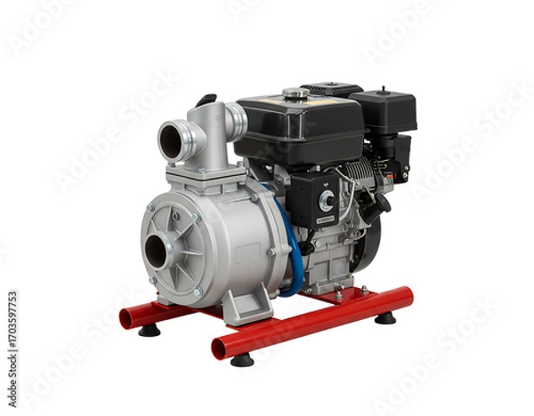Fototapeta Diesel engine water pump on red frame isolated on transparent background