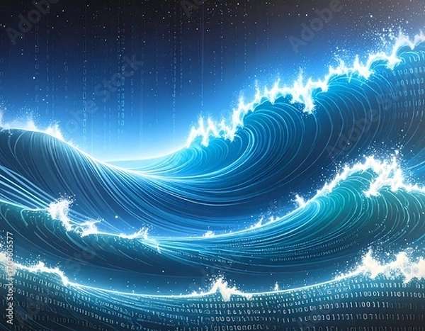 Fototapeta Digital waves crashing over a starry night