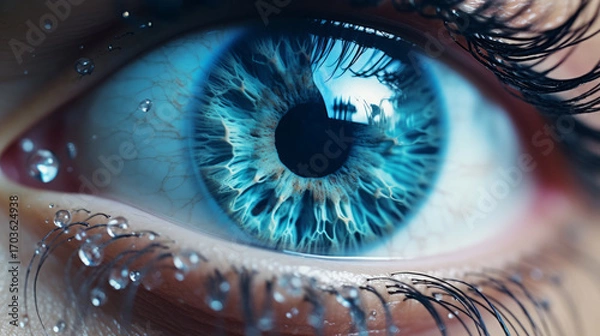 Obraz A close-up of a blue eye with long lashes