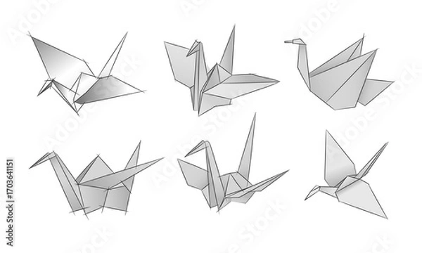 Fototapeta Origami Bird Sketch Collection Hand Drawn Minimalist Style