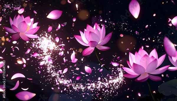 Fototapeta Lotus Flowers with Sparkling Light