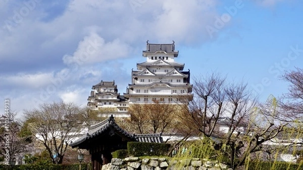 Obraz View of Himeji castle main building facade against blue sky