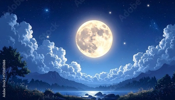 Fototapeta Full Moon Night Landscape