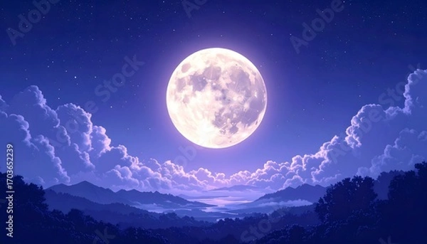 Fototapeta Full Moon Night Landscape