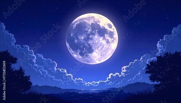 Fototapeta Full Moon Night Landscape