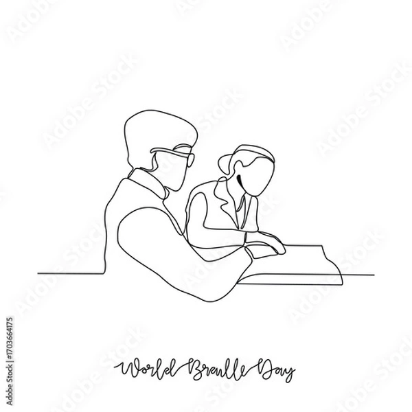 Fototapeta One continuous line drawing of World Braille Day vector illustration. World Braille Day design illustration simple linear style vector concept. Great design for social campaign World Braille Day.