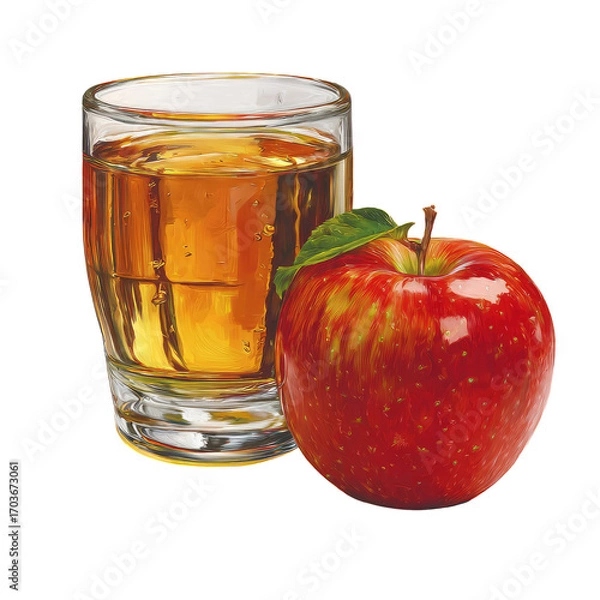 Fototapeta Apple juice in shot glass next to a red apple
