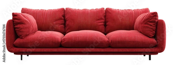Fototapeta Red sofa with plush cushions