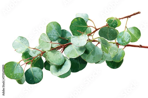 Fototapeta Delicate eucalyptus branch with water droplets