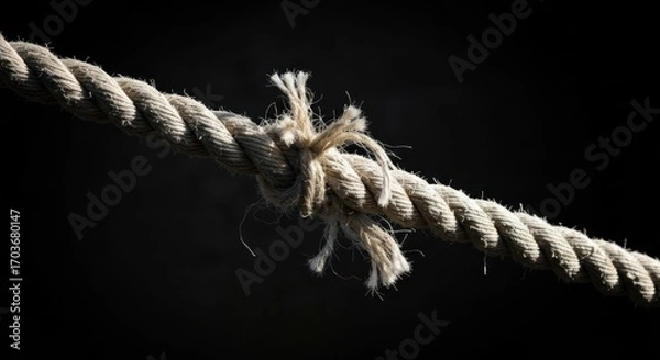 Fototapeta A close-up of a frayed rope with a knot