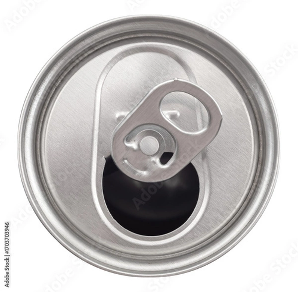 Fototapeta Tin aluminum can on white background. Beer can isolate. Top view