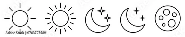 Fototapeta Sun and moon icons symbols in line style.