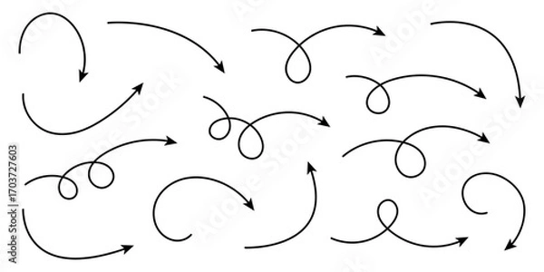 Fototapeta Doodle Arrows Set – Curved and Twisted Hand Drawn Arrows