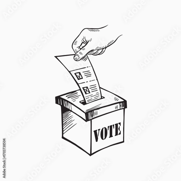 Fototapeta Hand drawn of voting ballot box icon, Election Vote concept, Simple line design for web site, logo, app, Vector illustration