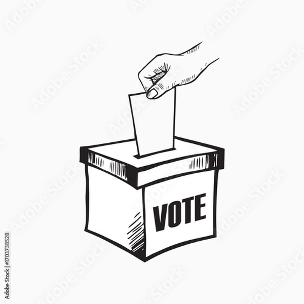 Fototapeta Hand drawn of voting ballot box icon, Election Vote concept, Simple line design for web site, logo, app, Vector illustration