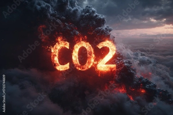 Obraz Fiery CO2 emissions over clouds