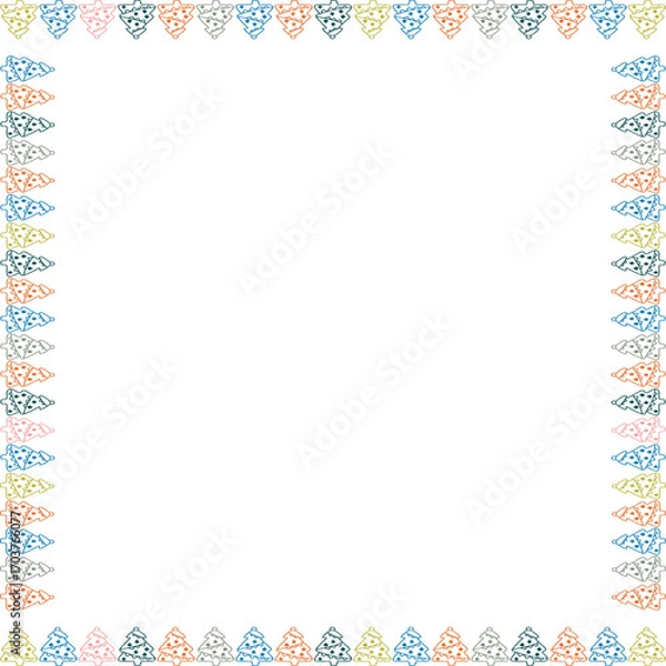 Fototapeta Colorful pine tree frame. Festive greeting template with Christmas tree elements. Baby shower design