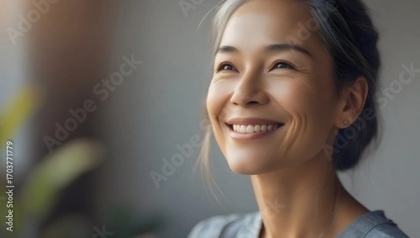 Obraz High quality headshot photograph showing serene individual with soft shadows personal growth inspiring confidence and authentic inner strength