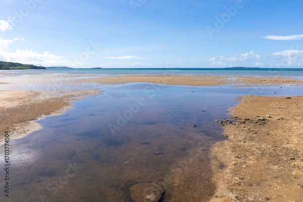 Obraz 西表島のクーラ橋付近の浜辺から見た景色、8月