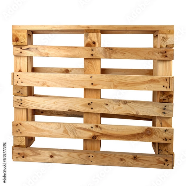 Fototapeta Wooden Pallet: A sturdy wooden pallet, showcasing the intricate structure of interconnected planks, is perfect for your transport, logistics, and industrial-themed projects.