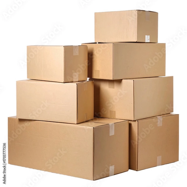 Fototapeta Stacked Cardboard Boxes: A collection of neatly arranged, sturdy cardboard boxes, ready for shipping or storage, showcasing a simple, yet functional arrangement.