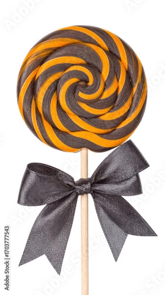 Fototapeta Swirling Lollipop with Ribbon: A mesmerizing, colorful lollipop with a spiral design rests elegantly, accentuated by a decorative ribbon. Capturing sweetness.