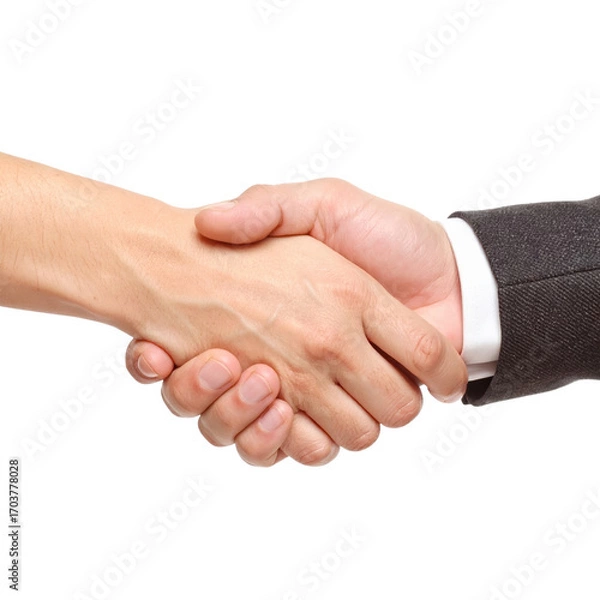 Fototapeta Handshake for Agreement: A close-up shot of two hands clasped in a firm handshake, symbolizing agreement, collaboration, and mutual respect in a business deal.