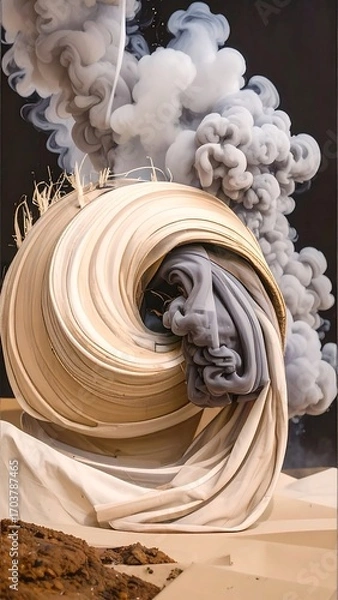 Fototapeta Abstract swirling form in beige and grey, smoke, desert