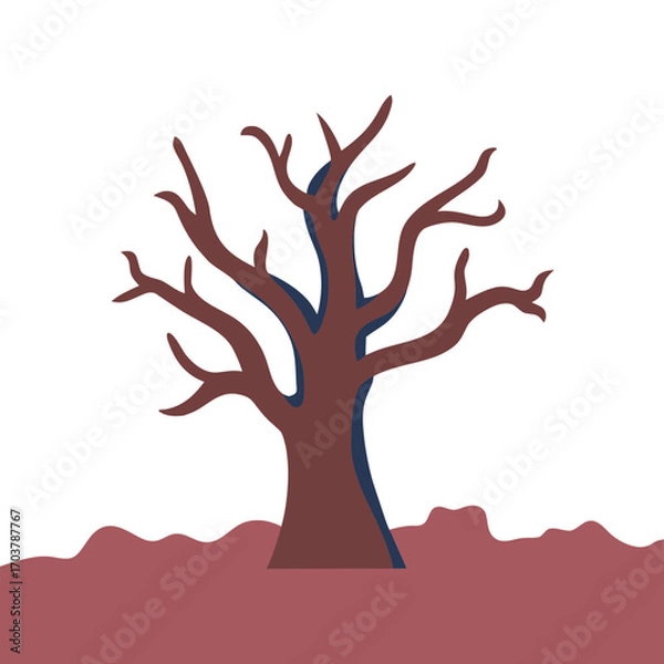 Fototapeta Abstract dead tree silhouette on white background  