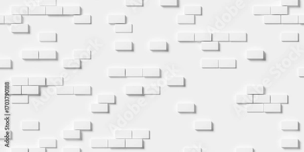 Fototapeta Large white boxes or bricks geometry brickwall background wallpaper banner, with random height randomly scattered, flat lay top view from above