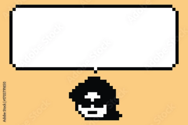 Fototapeta Cartoon pixel cute background man face with chat box blank decoration 8 bit male boy say speak discuss chat box cartoon character pixel 8bit game png vector.