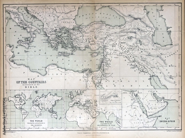 Obraz Stara mapa krajów wspomnianych w Biblii, 1870