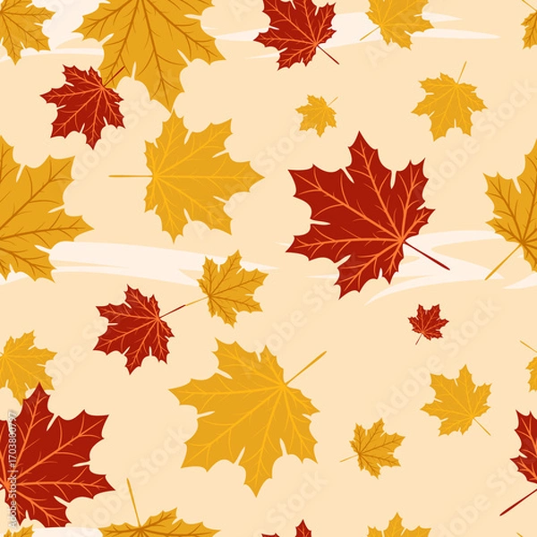 Fototapeta Seamless pattern with autumn maple leaves. Perfect for wallpaper, gift paper, textiles, greeting cards. 