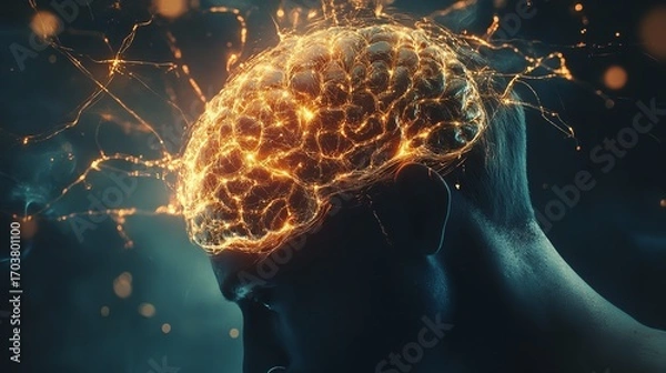 Fototapeta Artificial intelligence new technology science futuristic abstract human brain. Generative AI