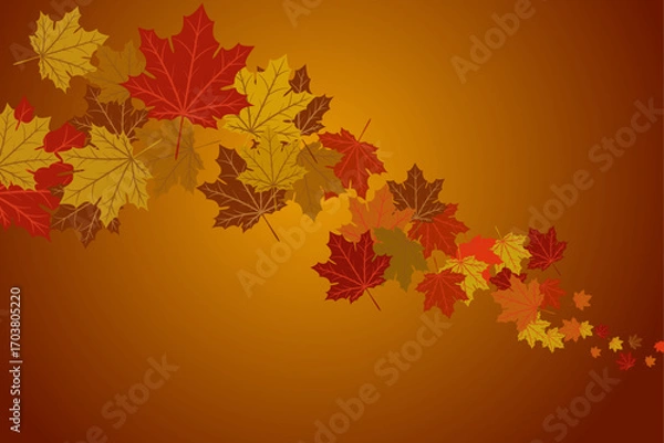 Fototapeta Falling leaves, autumn foliage on a brown gradient background, beautiful background of autumn leaves. Vector maple leaf, flying foliage. Vector illustration