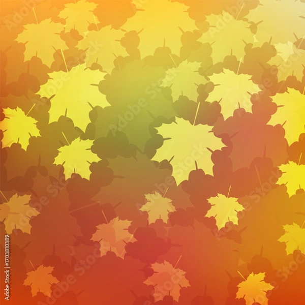 Fototapeta Falling leaves, autumn foliage on a brown gradient background, beautiful background of autumn leaves. Vector maple leaf, flying foliage. Vector illustration