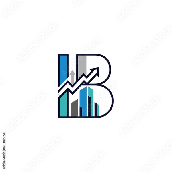 Obraz Letter b logo with financial graph and buildings