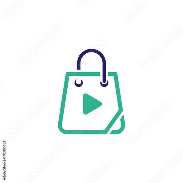 Obraz Shopping bag with play button icon
