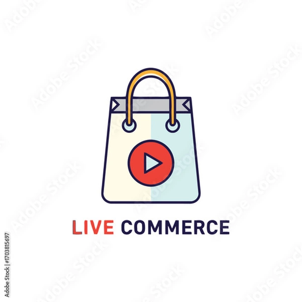 Obraz Live commerce shopping bag with play button